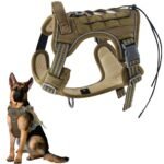 P022 adjustable tactical dog harness with control handle, leash rings and MOLLE-style panels