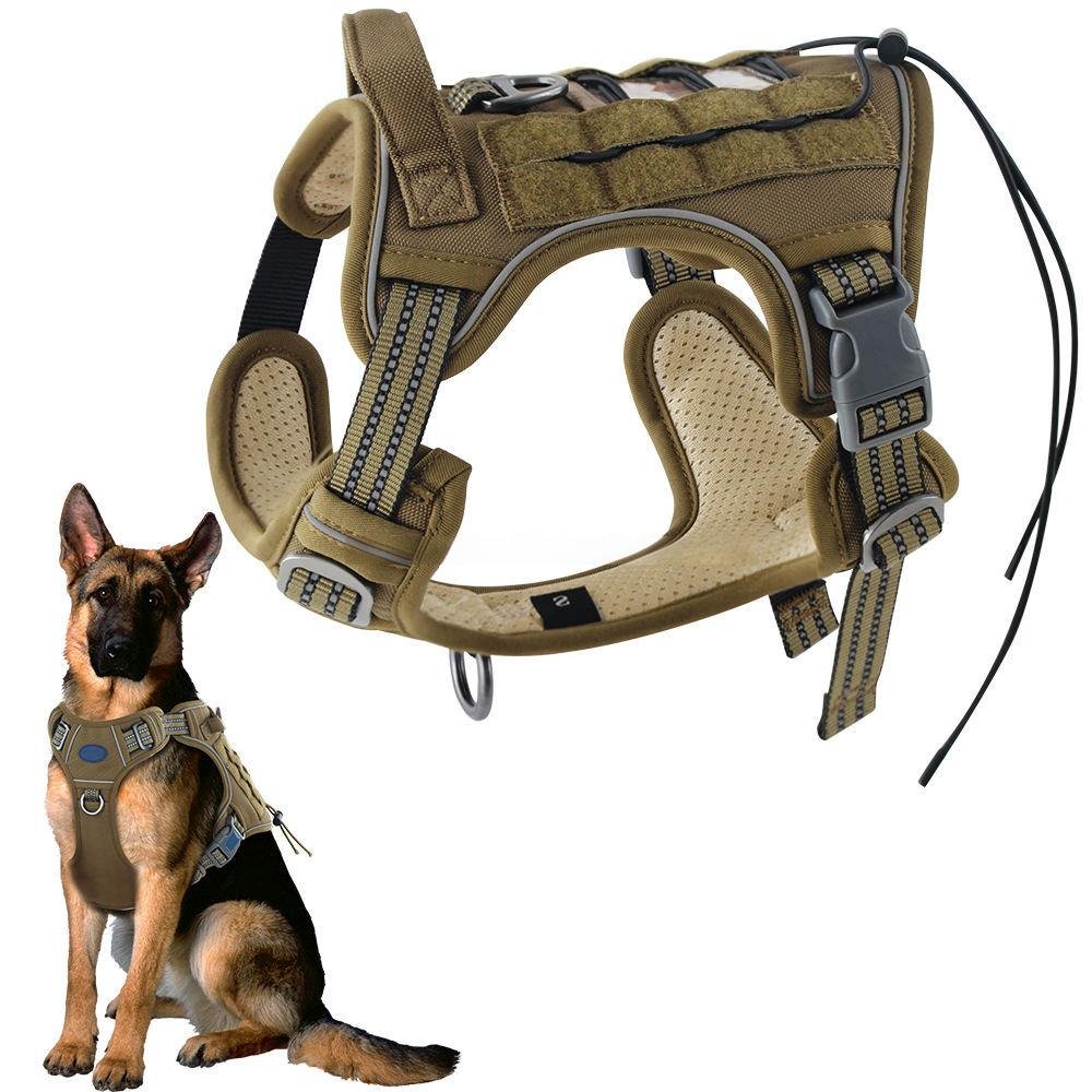 P022 adjustable tactical dog harness with control handle, leash rings and MOLLE-style panels