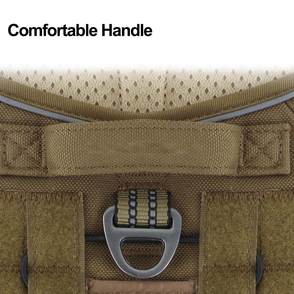 P022 adjustable tactical dog harness with control handle, leash rings and MOLLE-style panels