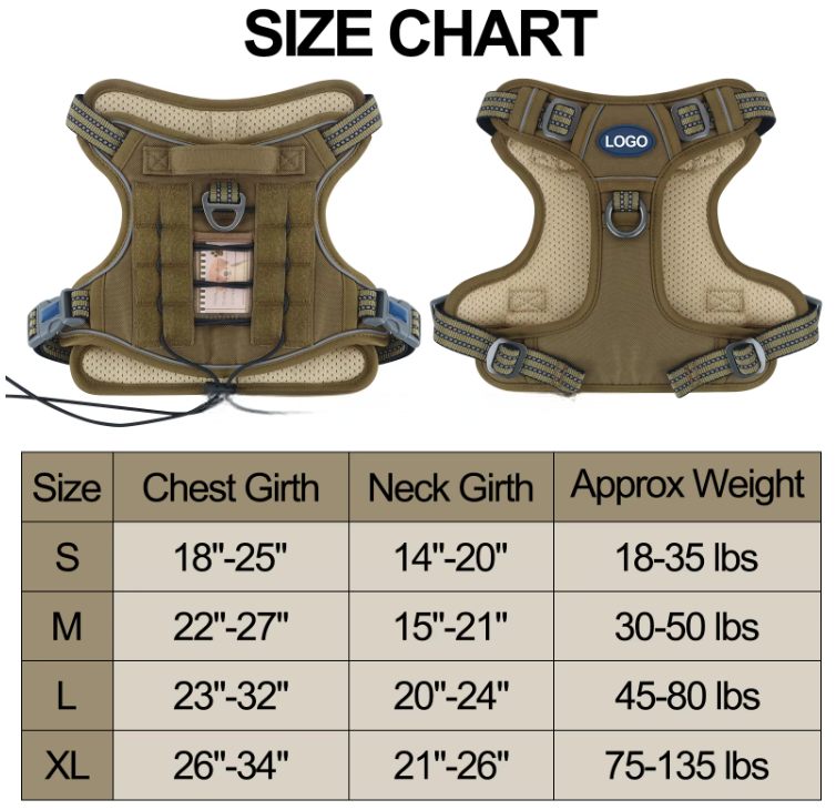 P022 adjustable tactical dog harness with control handle, leash rings and MOLLE-style panels