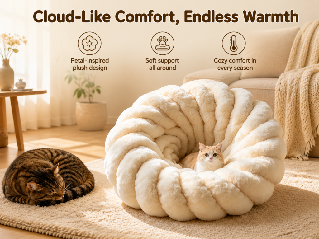 CW079 Plush Flower Cat Bed Manufacturer | OEM Pet Beds Manufacturer
