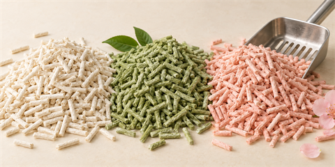 Tofu cat litter - natural plant fiber pellets in strip and broken granule form