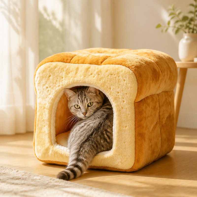 CW080 toast-shaped enclosed cat bed lifestyle view