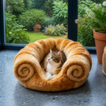 CW081 open cat sofa bed with supported sides and recessed resting area