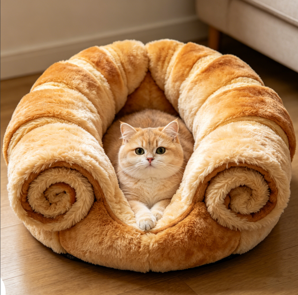 CW081 open cat sofa bed with supported sides and recessed resting area