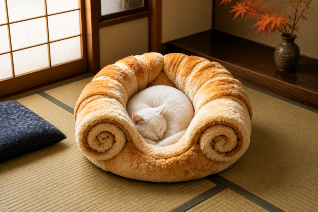CW081 open cat sofa bed with supported sides and recessed resting area