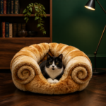 CW081 open cat sofa bed with supported sides and recessed resting area