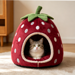CW084 Strawberry Cat Cave Bed Manufacturer | OEM Pet Beds