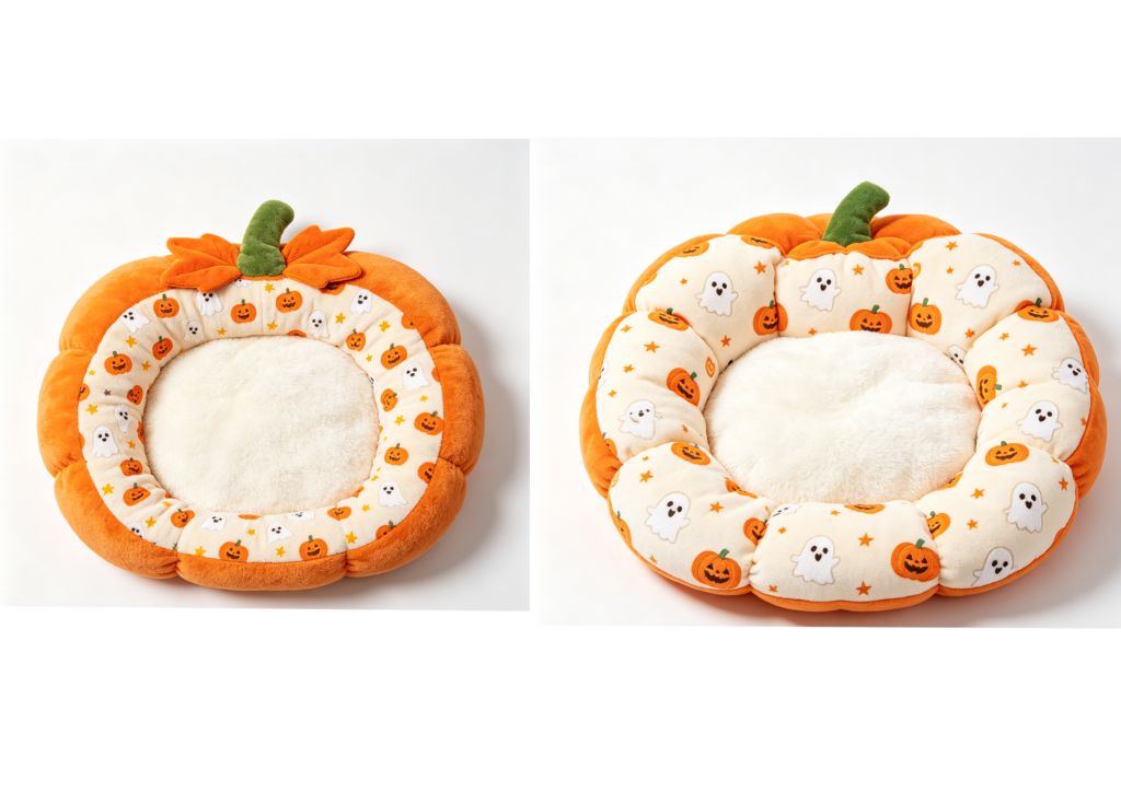 CW090 pumpkin round cat bed in a realistic pet-use scene
