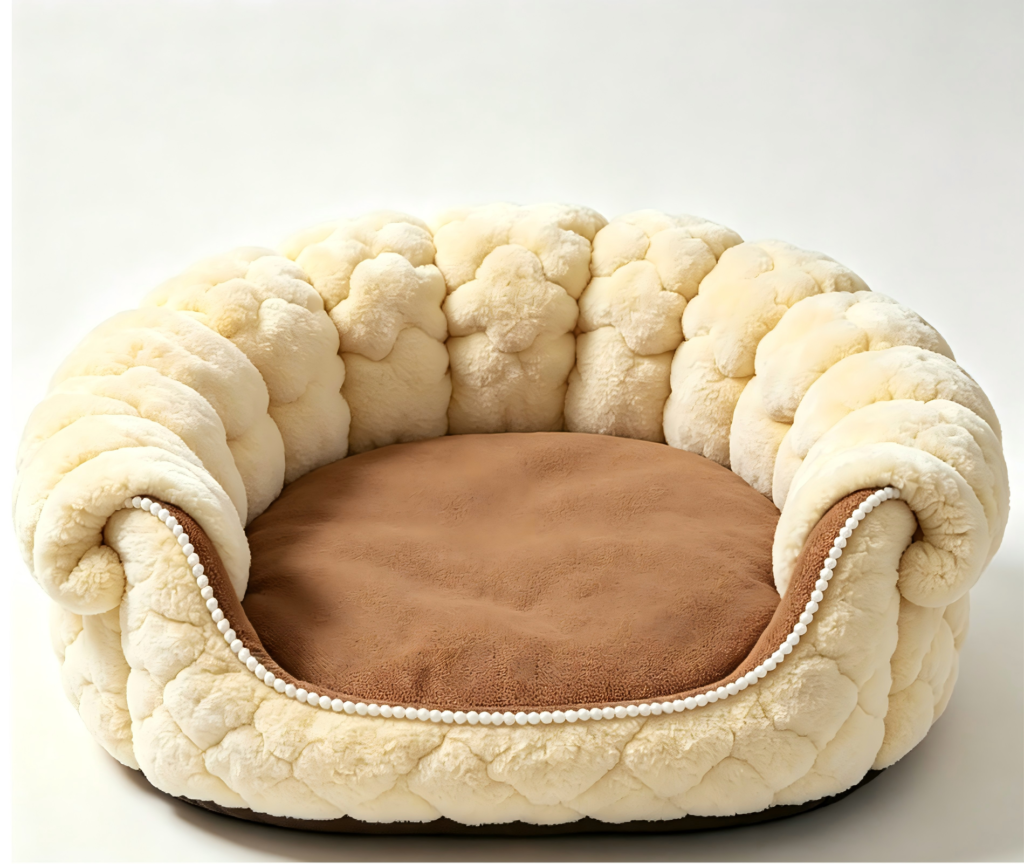 CW093 braided round pet sofa bed in a realistic pet-use scene