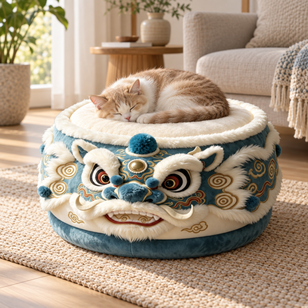 CW103 Lion Dance Round Pet Bed Manufacturer | OEM Pet Product