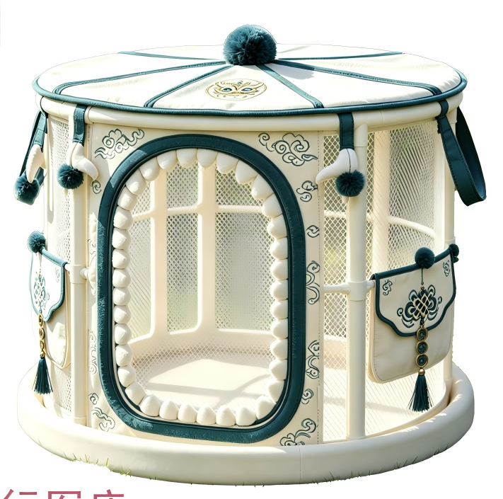 CW104 round collapsible pet playpen in a realistic pet-use scene