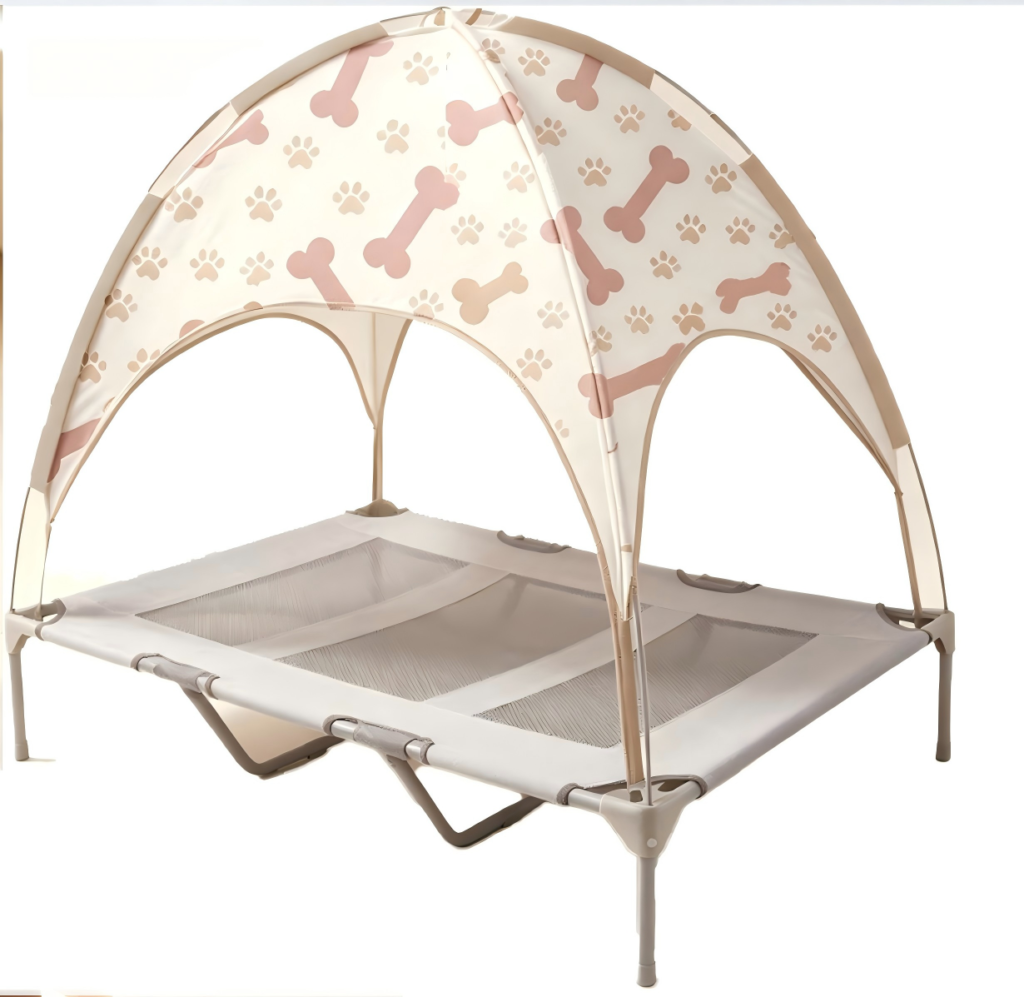 CW112 double canopy elevated pet cot in a realistic pet-use scene
