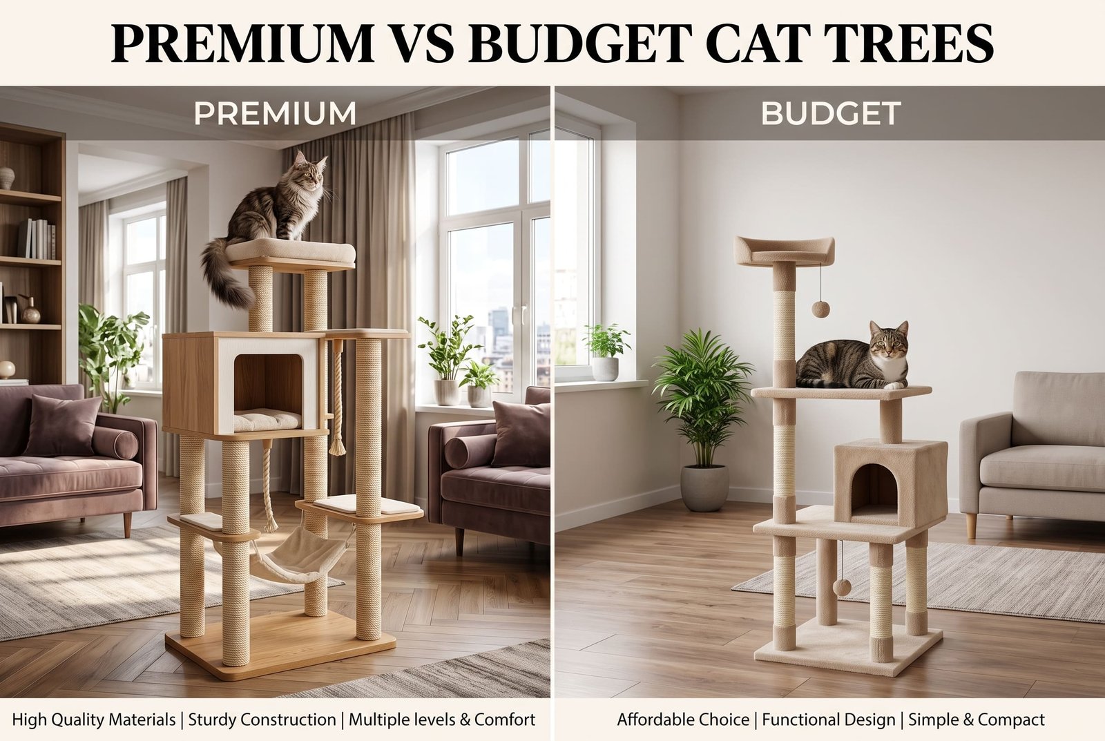 Higher-priced cat trees offer better durability and fewer complaints premium vs budget cat trees